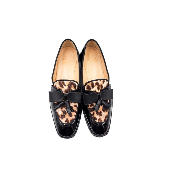 Christian Louboutin Black Patent Leather Calf Hair Bow Loafers Flats EU 38 - Picture 3 of 8